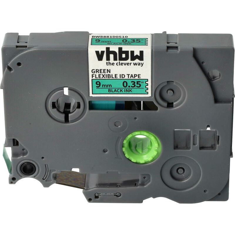 vhbw Label Tape compatible with Brother P-Touch H105WB, H105WN, H107B, H110, H200, H300 Label Printer 9mm Black on Green, Flexible