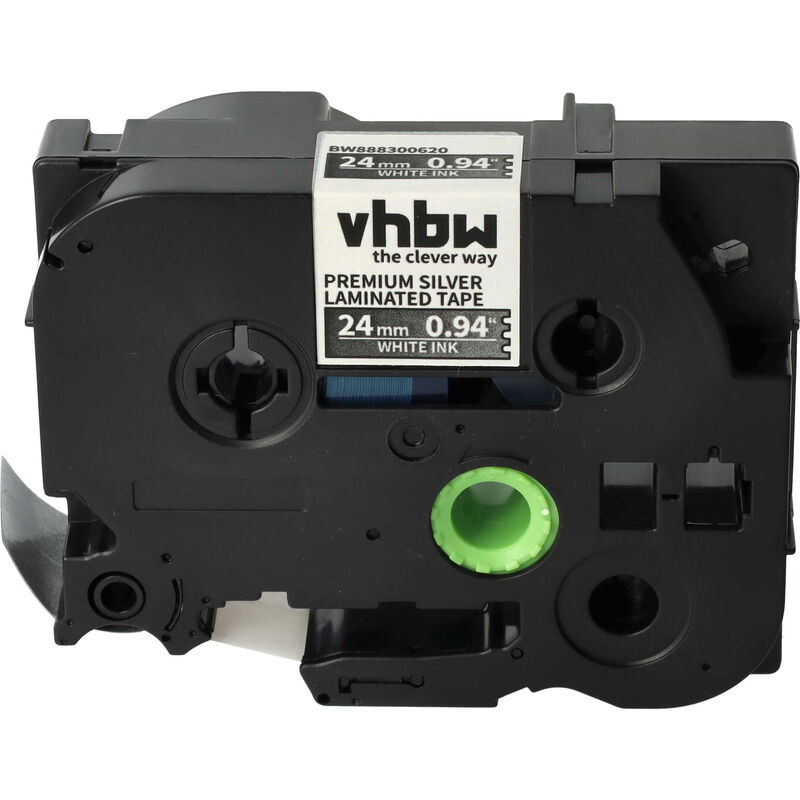 Vhbw - 1x Label Tape compatible with Brother pt PT-2420 pc, PT-2430 pc, PT-2450, PT-2400 e Label Printer 24 mm, White on Premium Silver