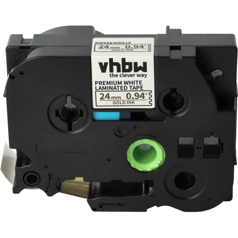 vhbw 1x Label Tape compatible with Brother PT PT-2480, PT-2460, PT-2470, PT-2450 CC, PT-2450 DX Label Printer 24 mm, Gold on Premium White