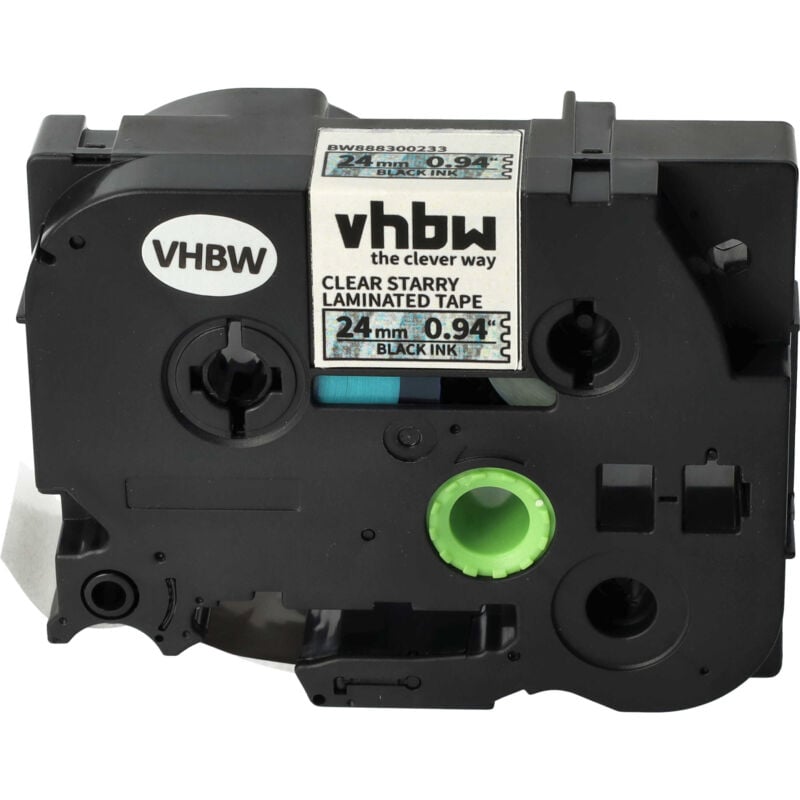 Label Tape compatible with Brother pt RL700S Label Printer 24 mm, Black on Transparent (Glitter) - Vhbw