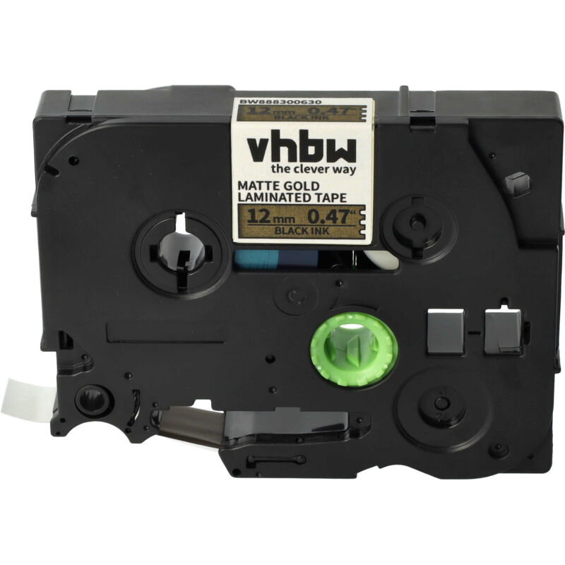 Vhbw - Label Tape compatible with Brother pt PT-RL-700S, PT-P700, PT-ST-5 Label Printer 5m x 12 mm, Black on Matt-Gold, Laminated