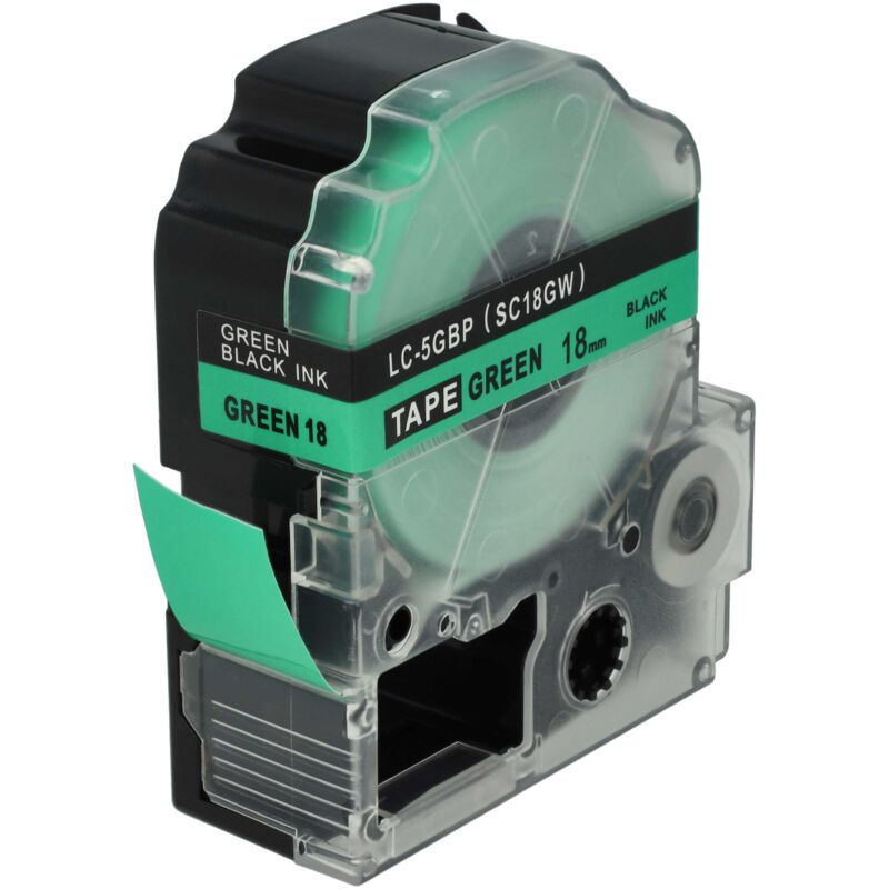 vhbw Label Tape compatible with KingJim SR-PBW1, SR-RK1 Label Printer 18 mm, Black on Green