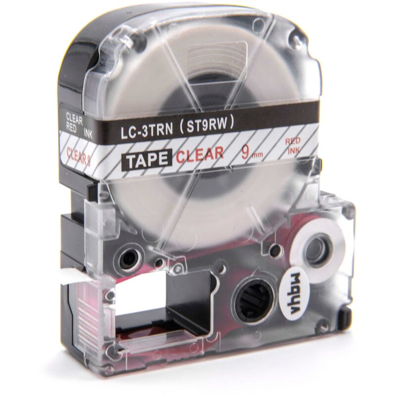 Vhbw - Label Tape compatible with KingJim SR-PBW1, SR-RK1, SR950 Label Printer 9 mm, Red on Transparent