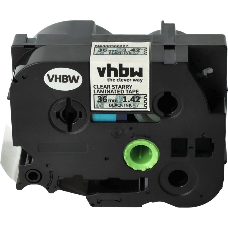 Vhbw - 1x Label Tape compatible with Brother pt RL700S Label Printer 36 mm, Black on Transparent (Glitter)