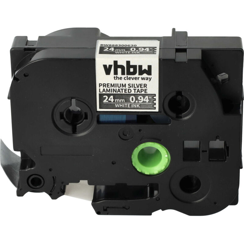 Vhbw - 1x Label Tape compatible with Brother pt PT-9700 pc, PT-9800 pcn, rl 700 s, PT-9600 Label Printer 24 mm, White on Premium Silver