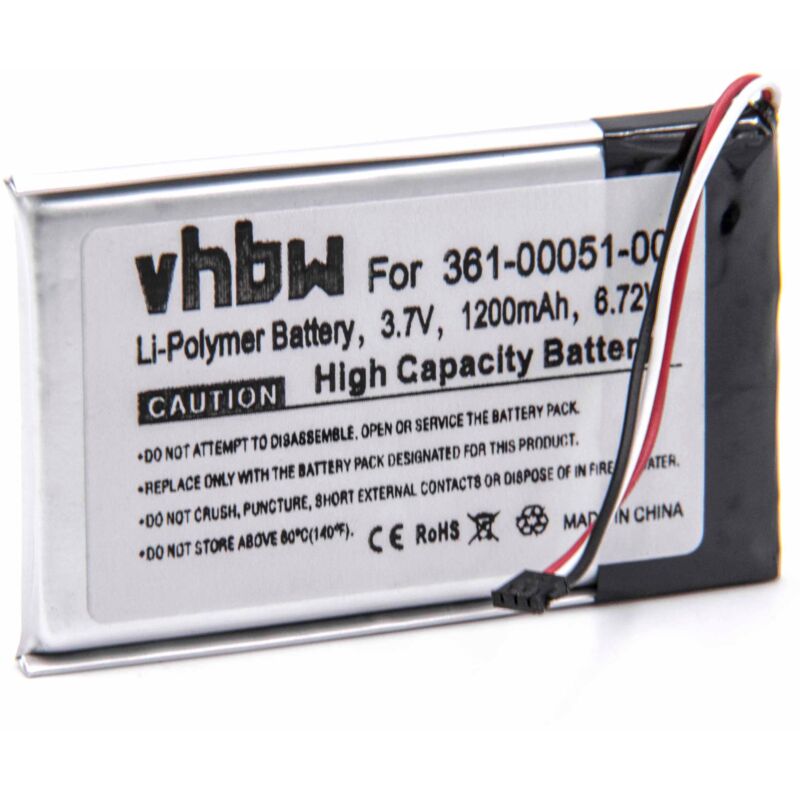 

Li-Ion batería 1200mAh (3.7V) para navegador GPS como Garmin 361-00051-00, 361-00051-01, 361-00051-02 - Vhbw