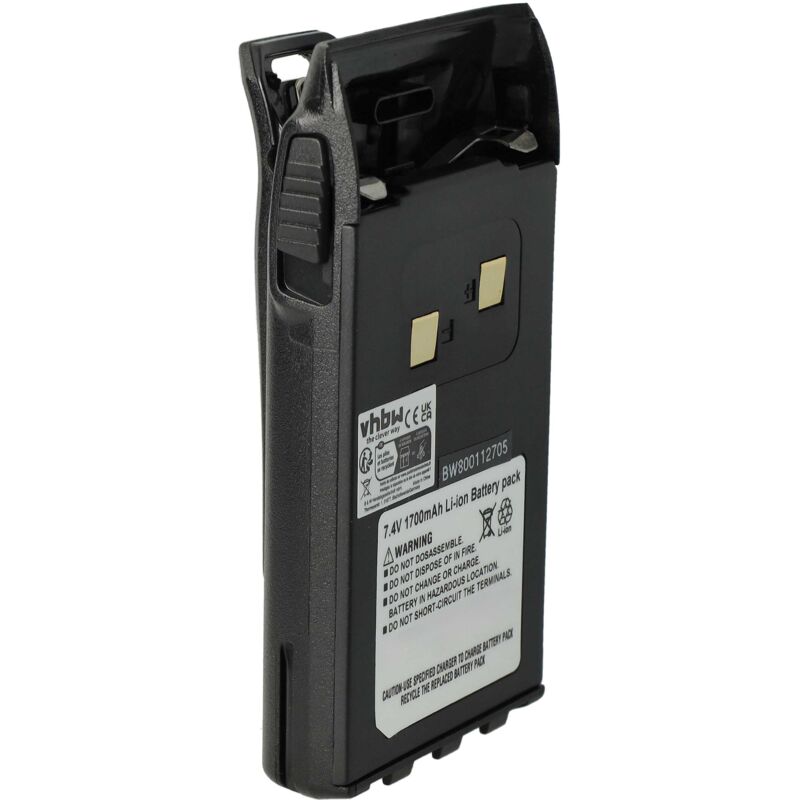 Vhbw - 1x Batterie compatible avec Maas AHT-2-UV, AHT-6 radio talkie-walkie (1700mAh, 7,4V, Li-ion) - avec clip de ceinture