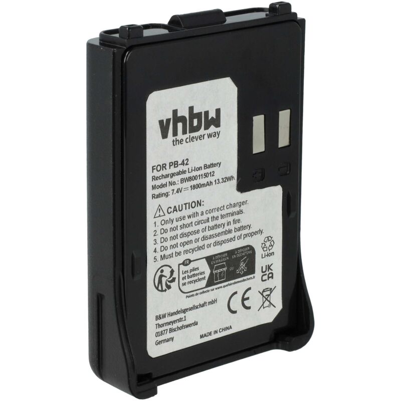 Batterie remplacement pour Kenwood PB-42, PB-42L, PB-42Li pour radio talkie-walkie (1800mAh, 7,4V, Li-ion) - Vhbw