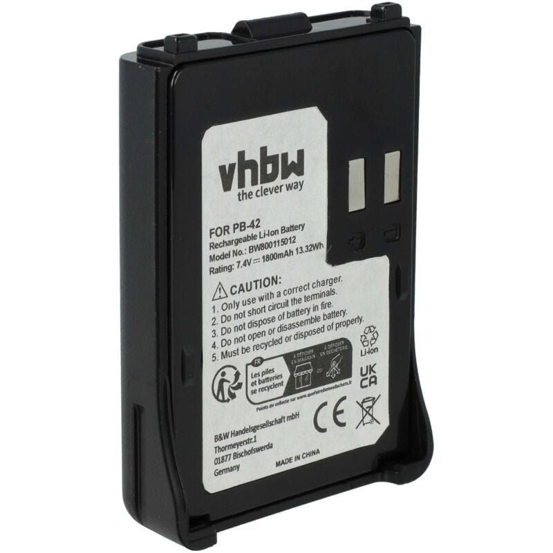 Batterie compatible avec Kenwood TH-F6, TH-F6A, TH-F6E, TH-F7, TH-F7A, TH-F7E, th-fte radio talkie-walkie (1800mAh, 7,4V, Li-ion) - Vhbw