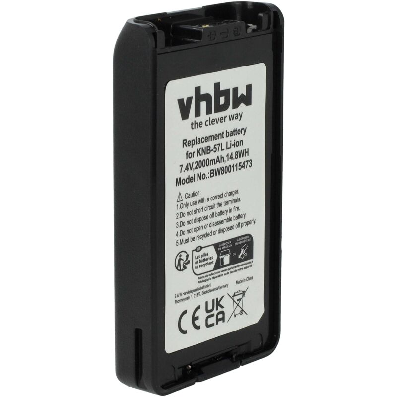 vhbw Li-Ion batterie 2000mAh (7.4V) pour radio talkie-walkie comme Kenwood KNB-35L, KNB-55L, KNB-57L
