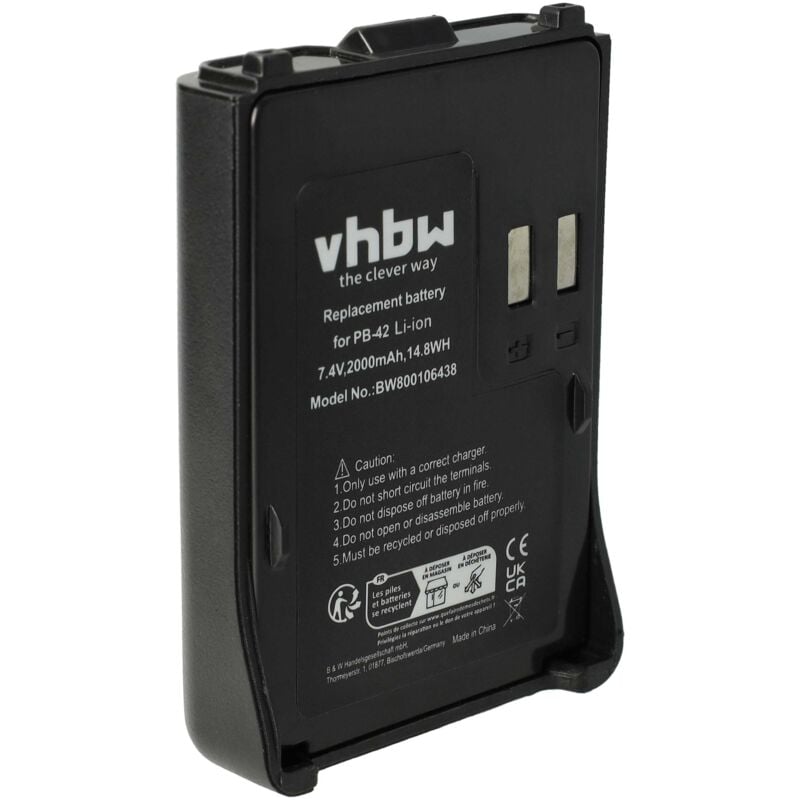 vhbw Batterie compatible avec Kenwood TH-F6, TH-F6A, TH-F6E, TH-F7, TH-F7A, TH-F7E, TH-FTE radio talkie-walkie (2000mAh, 7,4V, Li-ion)