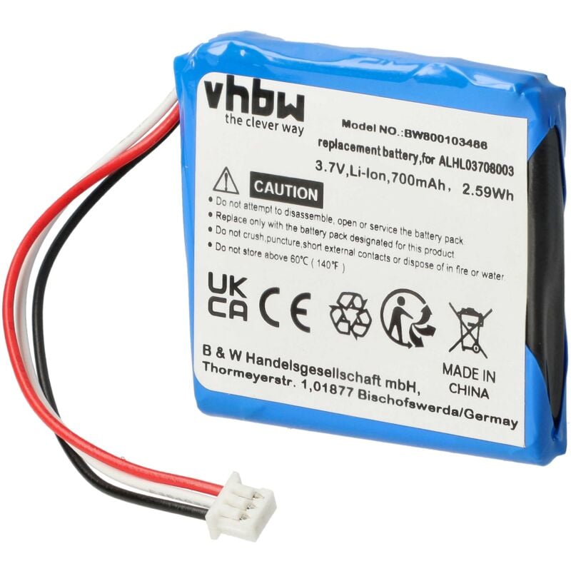 vhbw Li-Ion batterie 700mAh (3.7V) pour système de navigation GPS TomTom 4EN.001.02, 4EN42, 4EN52, 4EV42, 4EV52, Start 20, Start 25