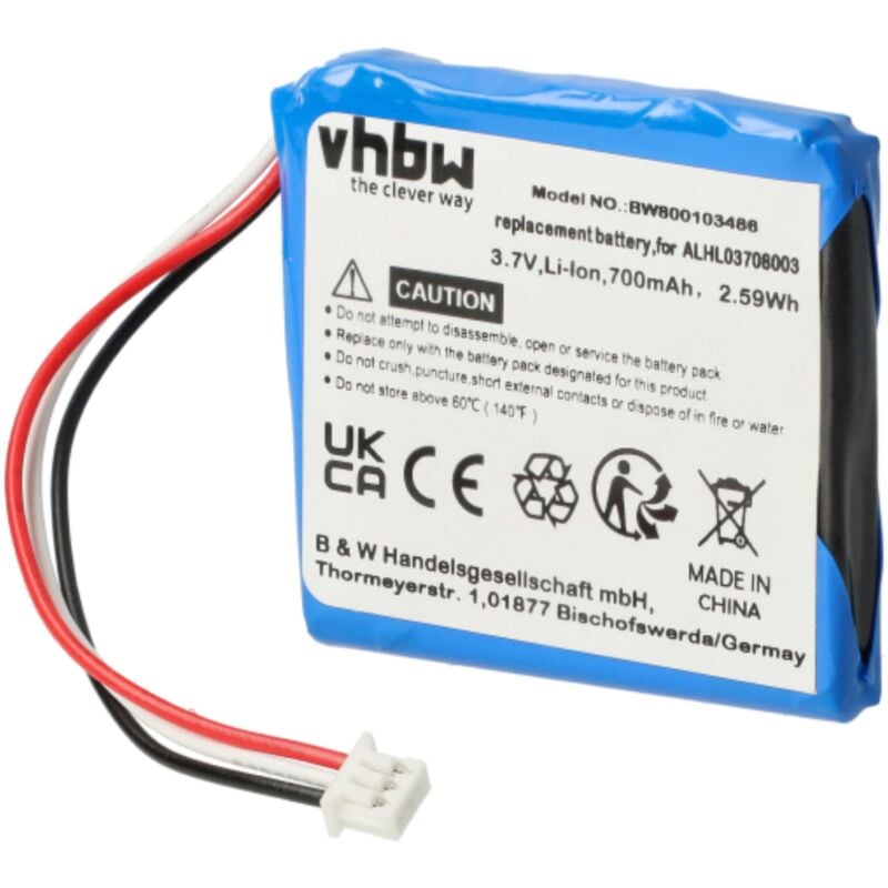 vhbw Batterie compatible avec TomTom Start 4EN.001.02, 4EN42, 4EN52, 20, 25 GPS, appareil de navigation (700mAh, 3,7V, Li-ion)