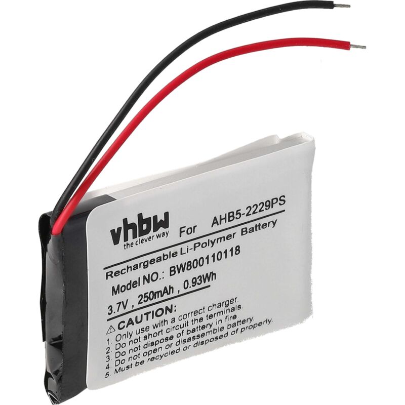 

Li-Polymer batería 250mAh (3.7V) para auriculares Jabra Pro 900, 920, 923, 930, 935 por AHB5-2229PS - Vhbw