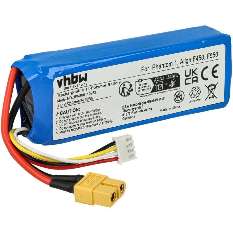Batterie compatible avec dji 7FE0, F450, F550, Phantom 1, Phantom FC40 drone (2250mAh, 11,1V, Li-polymère) - Vhbw