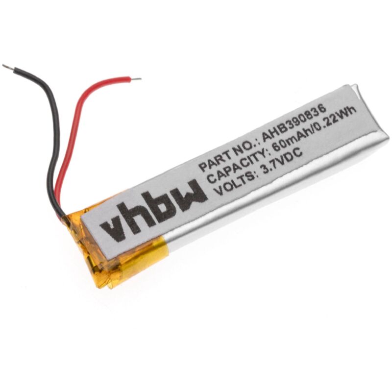 Li-Polymer Batterie 60mAh (3.7V) pour casque audio, écouteurs Jabra 100-55400000-02, 100-55400000-60, 100-55400001-02 comme AHB390836. - Vhbw