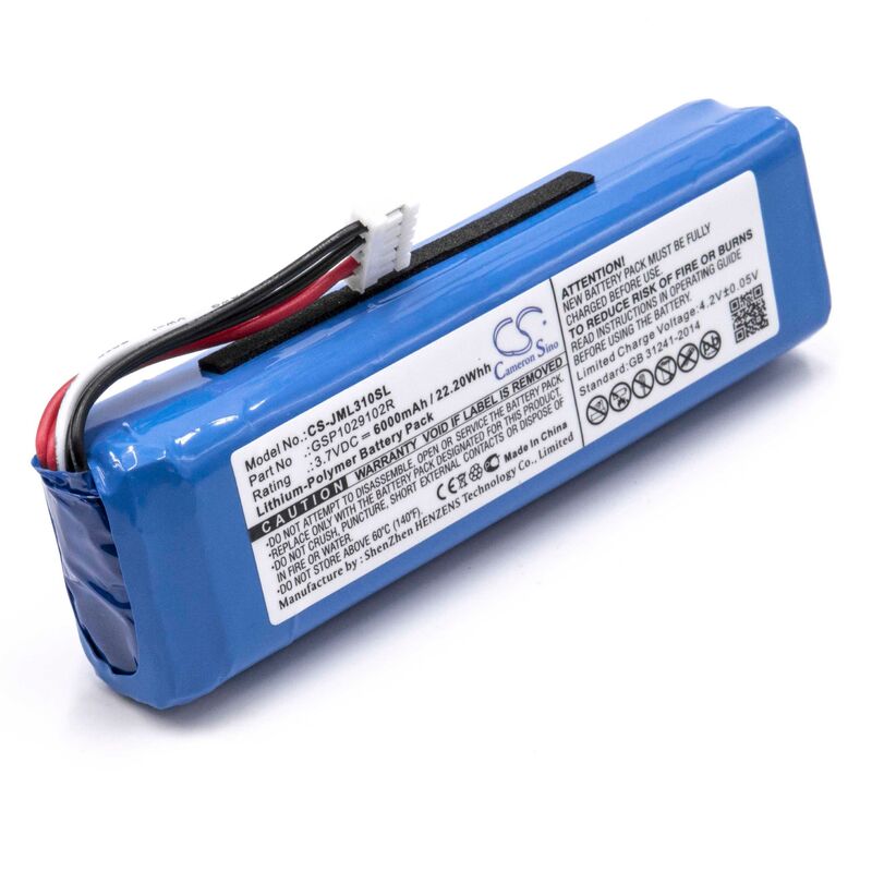 vhbw Li-Polymère batterie 6000mAh (3.7V) pour haut-parleurs enceintes comme JBL GSP1029102R