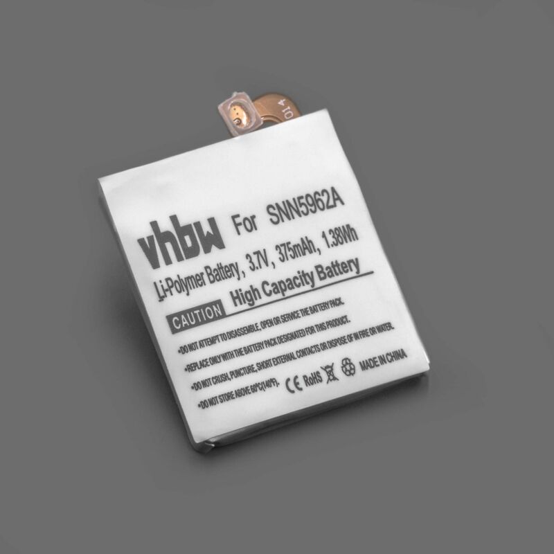 

litio polímero batería 375mAh (3.7V) para smartwatch reloj pulsera de fitness de actividad como Motorola SNN5962A - Vhbw