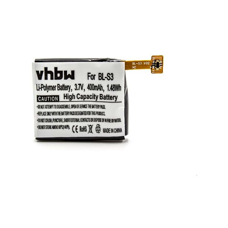 

litio polímero batería 400mAh (3.7V) para smartwatch reloj pulsera de fitness de actividad como LG EAC62618501 - Vhbw