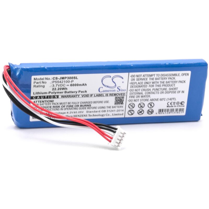 

litio polímero batería 6000mAh (3.7V) para altavoz altavoces como JBL P5542100-P - Vhbw