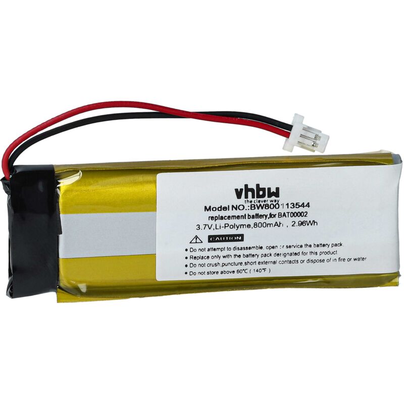 

litio polímero batería 800mAh (3.7V) para auriculares Cardo G4, G9, G9x, Schuberth C3 por ZN452050PC-1S2P, WW452050-2P. - Vhbw