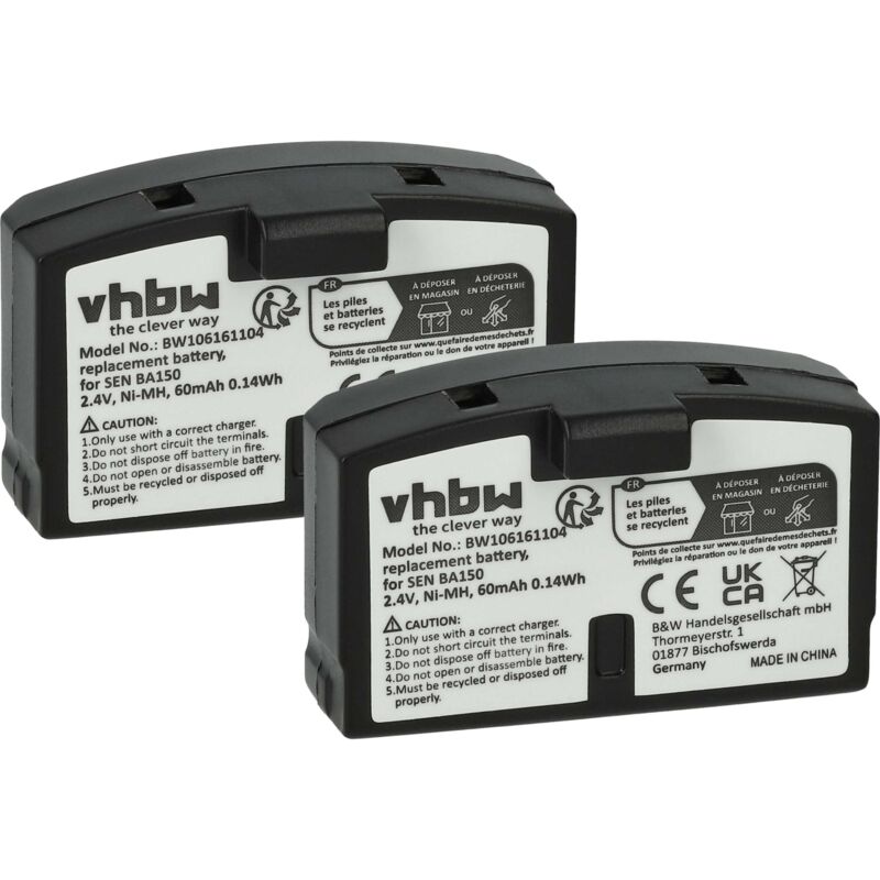 2x Batteries compatible avec Sennheiser ri 250, Set 2500, ri 150, ri 250 s, ri 250 j casque audio, écouteurs sans fil (60mAh, 2,4V, NiMH) - Vhbw