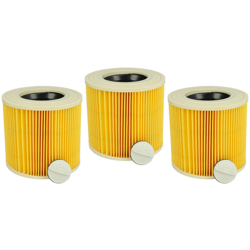 Vhbw - Lot de 3x filtres à cartouche compatible avec Kärcher a 2064 pt, a 2024 pt, a 2054 Me aspirateur à sec ou humide - Filtre plissé, jaune