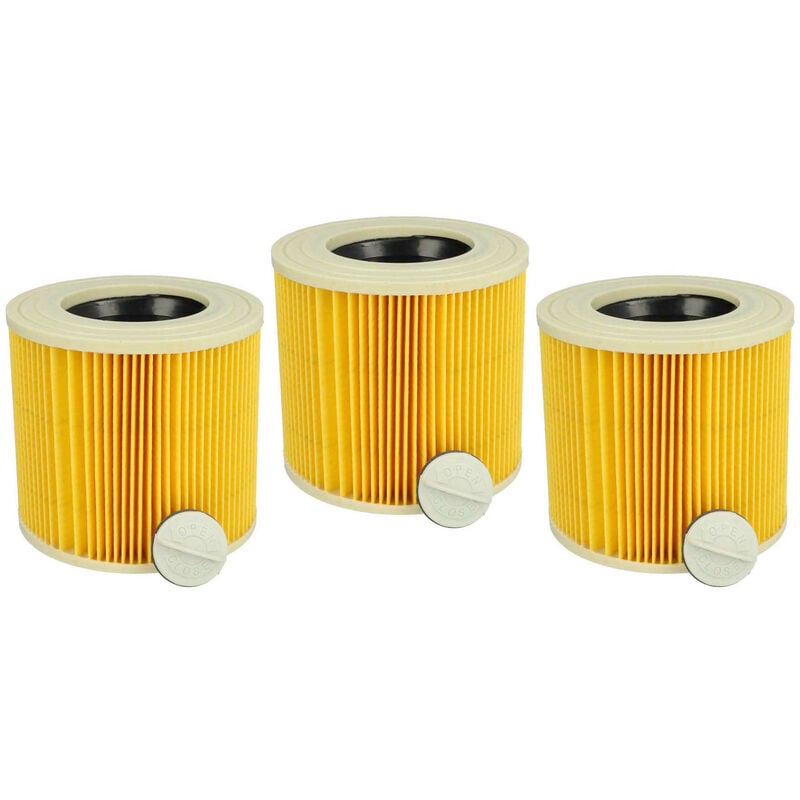 Lot de 3x filtres à cartouche compatible avec Kärcher se 4001 Injecteur Extracteur, se 4001 aspirateur à sec ou humide - Filtre plissé, jaune - Vhbw