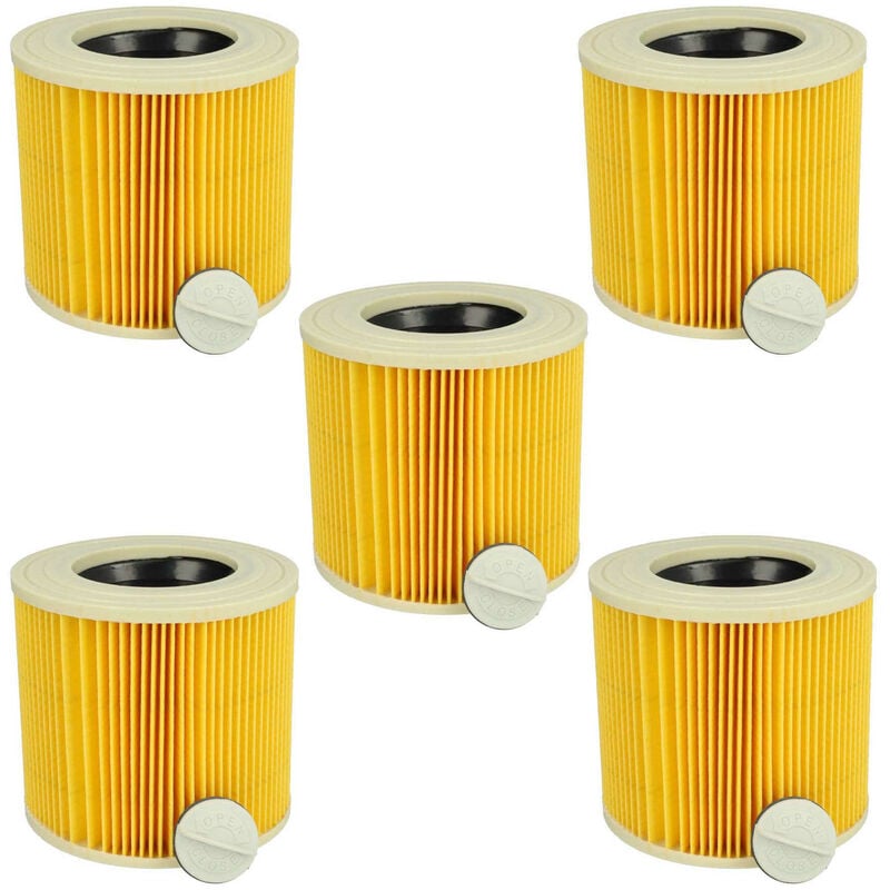 Vhbw - Lot de 5x filtres à cartouche compatible avec Kärcher a 2064 pt, a 2024 pt, a 2054 Me aspirateur à sec ou humide - Filtre plissé, jaune