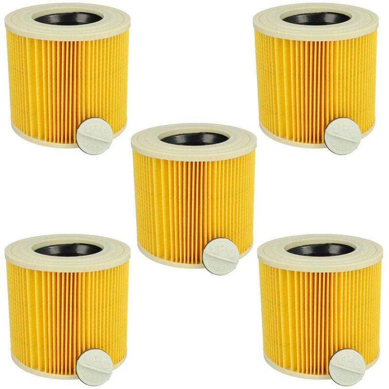 Vhbw - Lot de 5x filtres à cartouche compatible avec Kärcher mv 3 p Extension Kit aspirateur à sec ou humide - Filtre plissé, jaune
