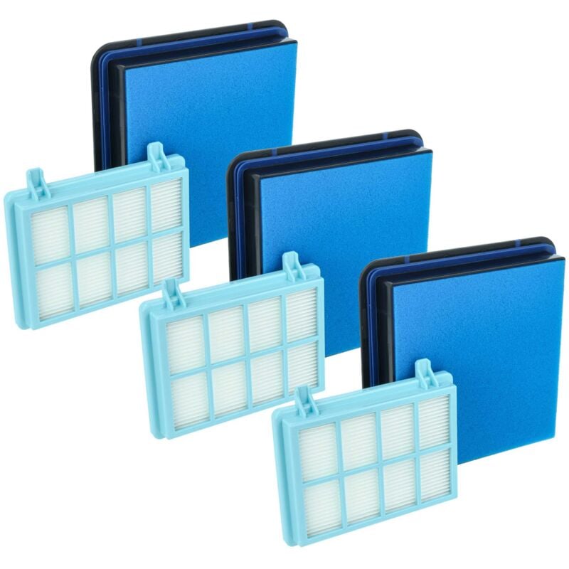 Vhbw - Lot de 9 filtres compatible avec Philips PowerPro Compact FC9352/01, FC9352/61 aspirateur - filtre hepa, filtre protection moteur, filtre