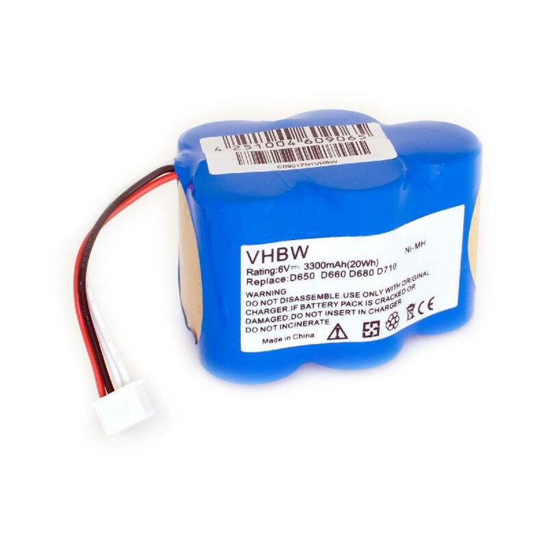Vhbw - Ni-MH Batterie 3300mAh (6V) pour aspirateur Ecovacs Deebot D650, D66, D660, D68, D680 comme 945-0006, 945-0024, 205-0001, LP43SC3300P5.