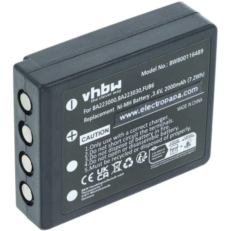 

NiMH batería 2000mAh (3.6V) para mando a distancia, control remoto como HBC BA223030, FUB6 - Vhbw