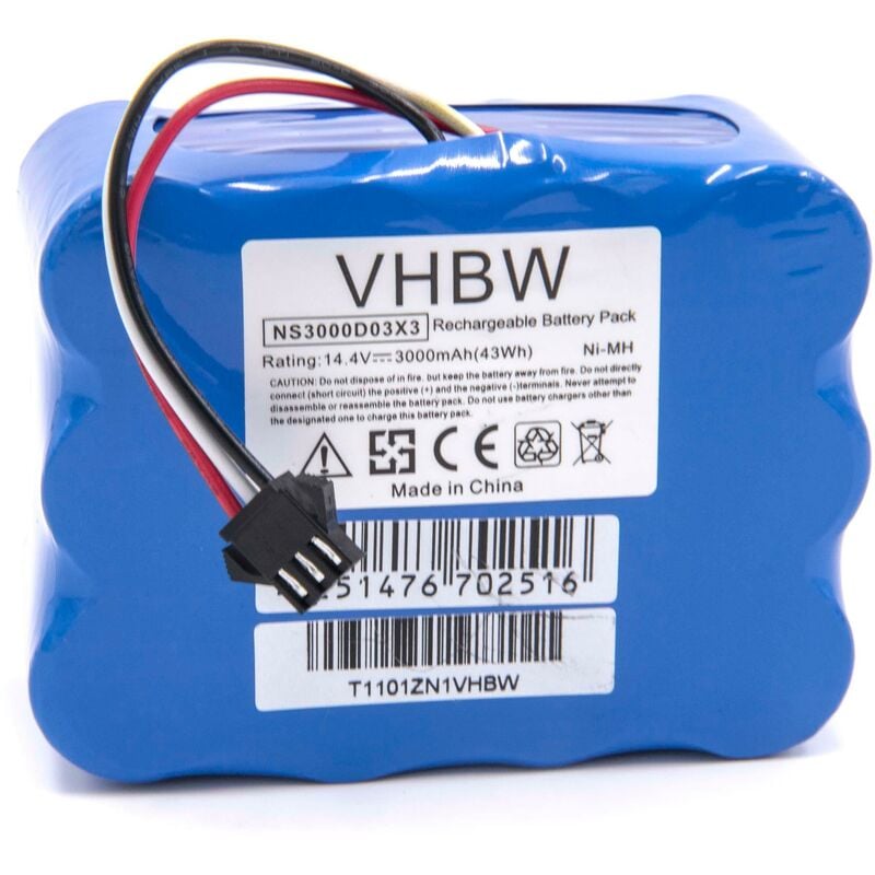 

NiMH batería 3000mAh (14.4V) para robot limpiasuelos robot autónomo de limpieza TCL R1, R2, R3 - Vhbw