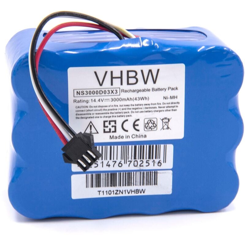 

NiMH batería 3000mAh (14.4V) para robot limpiasuelos robot autónomo de limpieza Yoo Digital Iwip 1000, 600 - Vhbw