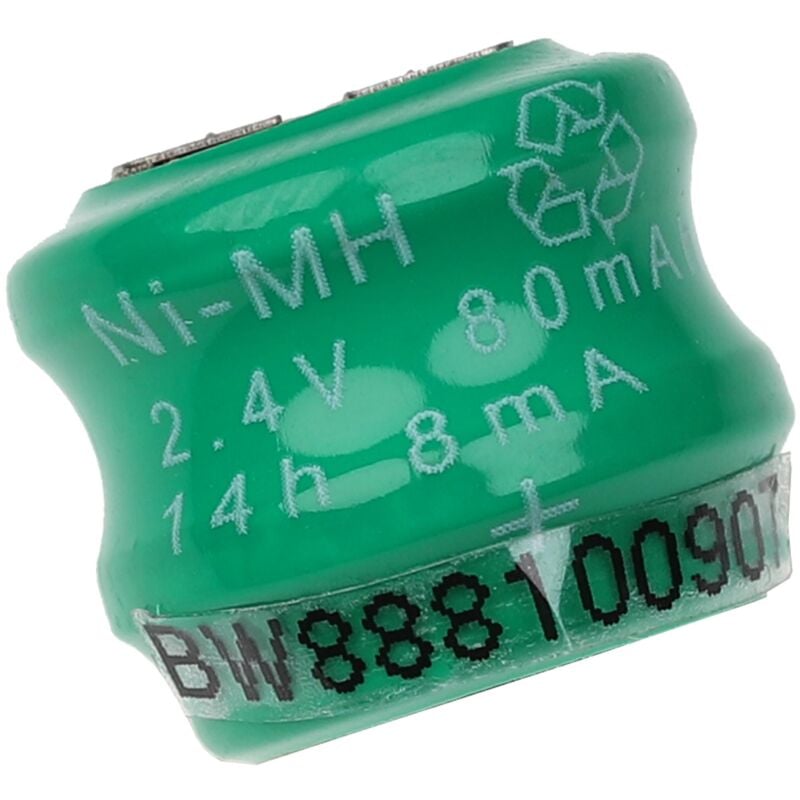 

NiMH Batería de botón de repuesto Tipo V80H 3 pines 80 mAh 2,4 V compatible para lámparas solares, etc. - Vhbw