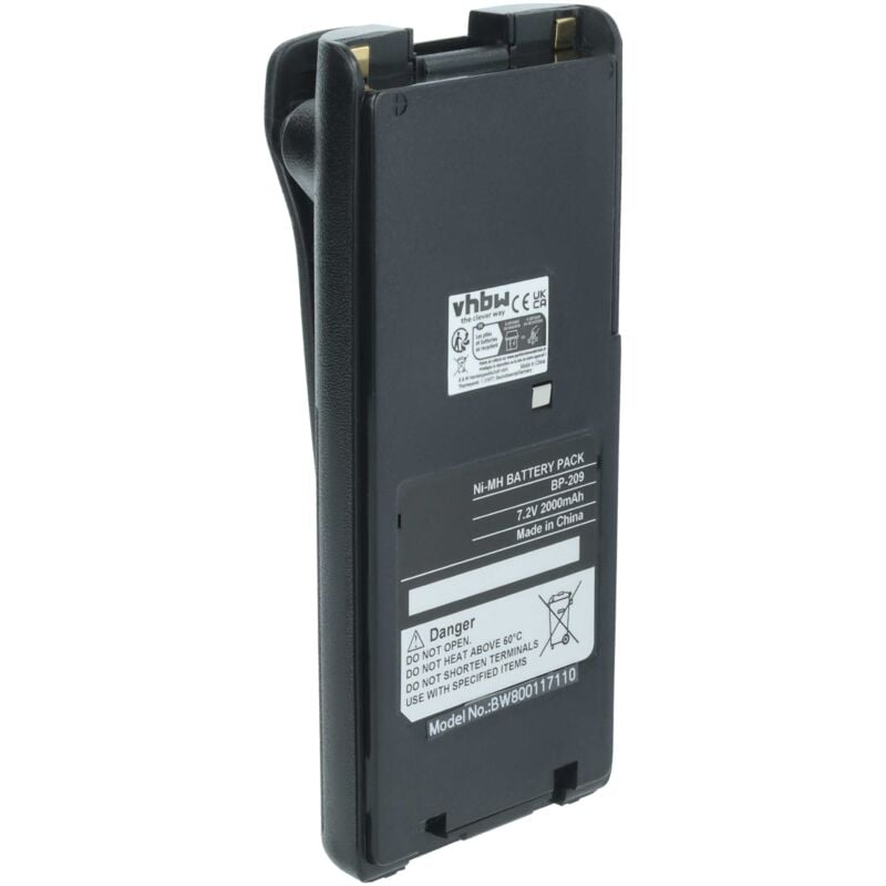 vhbw NiMH batterie 2000mAh (7.2V) pour radio talkie-walkie Icom IC-A24, IC-A24E, IC-A6, IC-A6E, IC-F11, IC-F11BR, IC-F11S, IC-F12, IC-F12S