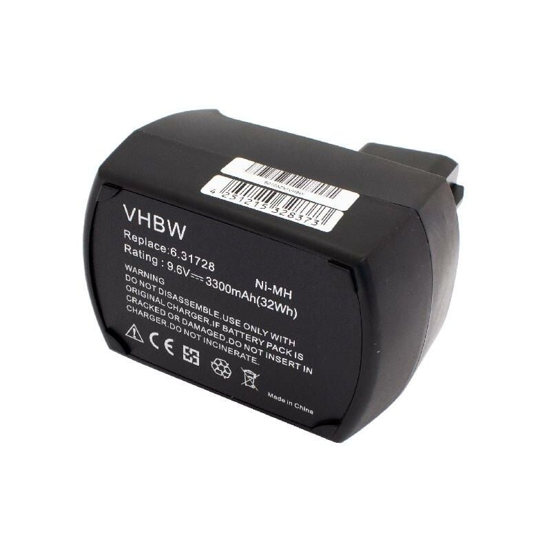 vhbw 1x Batterie compatible avec Metabo BSZ9.6, BSZ9.6 Air cooled, BSP9.6, BSZ9.6IM Plus, BSZ9.6 Impuls outil électrique (3300 mAh, NiMH, 9,6 V)