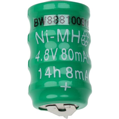vhbw NiMH pile bouton de remplacement pour type V80H 2 épingles 80mAh 4,8V convient pour les batteries de modélisme etc.
