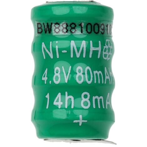 vhbw NiMH pile bouton de remplacement pour type V80H 3 épingles 80mAh 4,8V convient pour les batteries de modélisme etc.