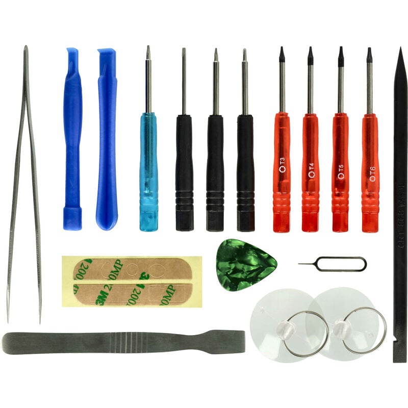 Kit d'outils de réparation pour smartphone, tablette, écran, changement de batterie - Inclus tournevis, colle, outil d'ouverture et plus - Vhbw