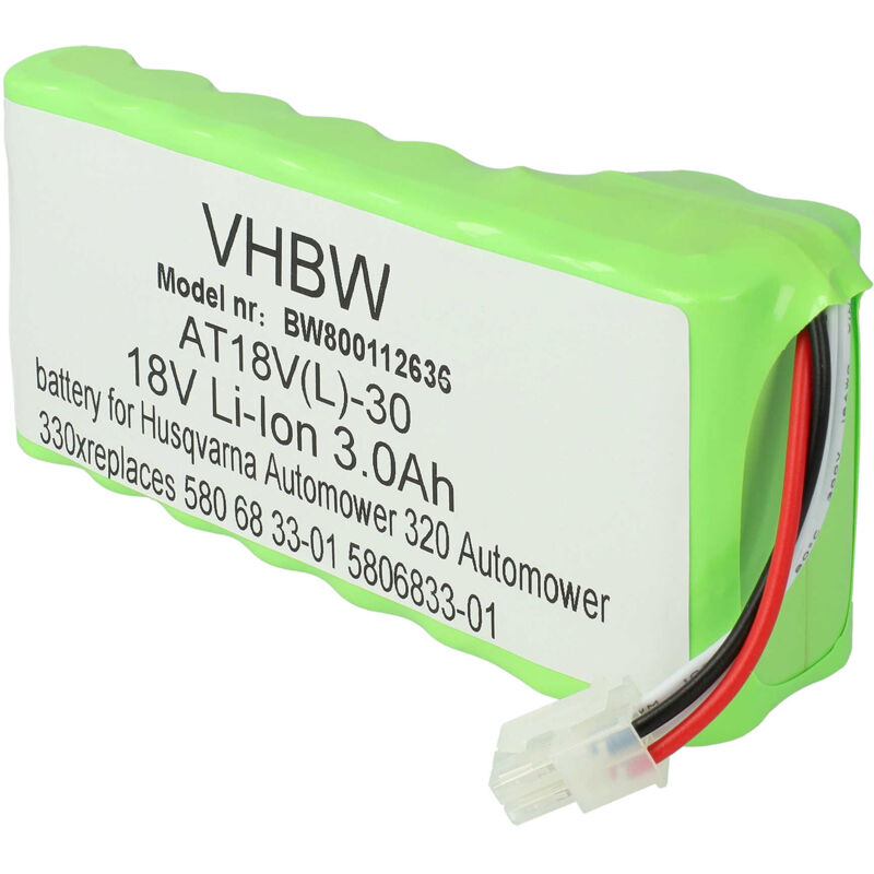 Image of Vhbw - pacco batteria compatibile con Husqvarna Automower 320 2013, 320 2014, 320 2015, 330X 2013, 330X 2014, 330X 2015 3000mAh, 18V, Li-Ion