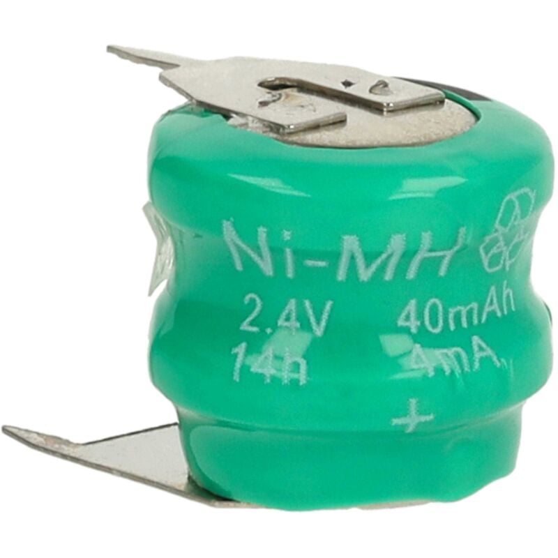 

Pilas botón, tipo de batería V40H (NiMH, 40mAh, 2.4V) -Columna con 2 celdas, 3 pines conexión de impresión, recargable - Vhbw