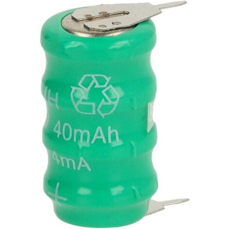 vhbw Pilas botón, tipo de batería V40H (NiMH, 40mAh, 4.8V) -Columna con 4 celdas, 2 pines conexión de impresión, recargable
