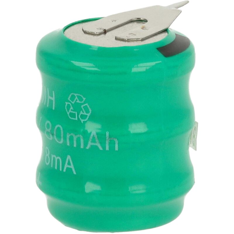 

vhbw Pilas botón, tipo de batería V80H (NiMH, 80mAh, 3.6V) -Columna con 3 celdas, 2 pines conexión de impresión, recargable