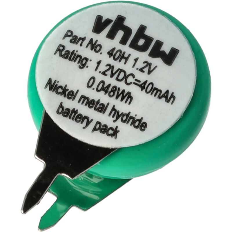 Vhbw - Pile bouton type V40H (NiMH, 40 mAh, 1,2 v) - 1 élément, connection 2 broches, rechargeable