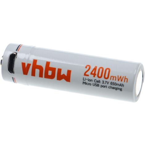 vhbw Pile rechargeable AA Mignon avec prise micro-USB (650mAh, 3,7V, Li-ion)