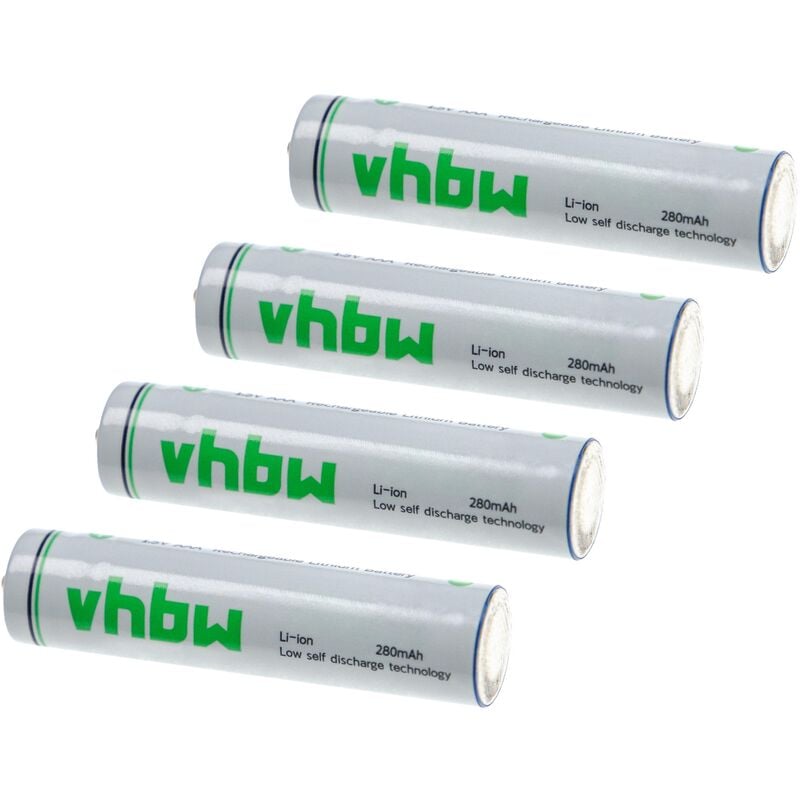 Piles rechargeables micro aaa, 4 pcs pour divers appareils (280mAh, 1,5V, Li-ion) - Vhbw