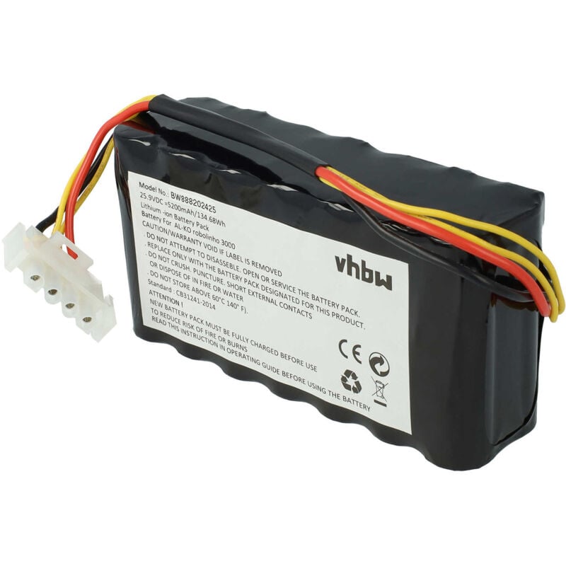Replacement Battery compatible with al-ko Robolinho 82, 82.8, 116, 3000, 3100, 4000, 4100 Lawnmower (5200 mAh, 25.9 v, Li-ion) - Vhbw