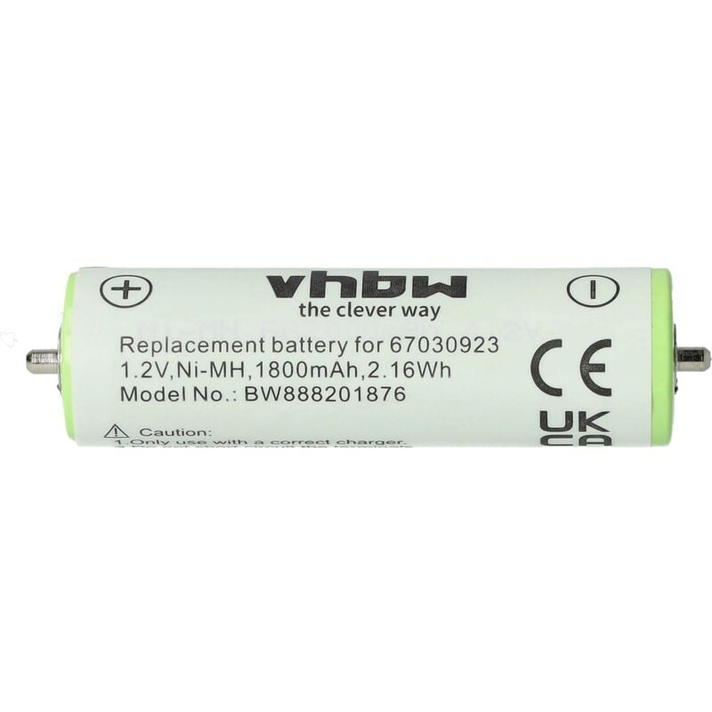 Vhbw - Replacement Battery compatible with Braun 65735703, 65735704, 65735708, 65735709, 65736700 Electric Razor Hair Clippers (1800mAh, 1.2V, NiMH)